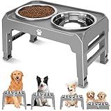 Elevated Dog Bowls Heights Adjustable Raised Dog Bowl Stand with 2 Stainless Steel Dog Food Bowls Non-Slip Foldable Dog Feeder for Medium Large Dogs, Adjust to 12.36", 10.75", 9.2",3.7", Grey