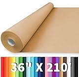 Vanhench 36"x 2520" (210') Brown Kraft Paper Roll, Craft Paper, Wrapping Paper for Bulletin Board Paper Roll Art Craft Bouquet Flower Table Covering Poster Packing Shipping Moving Supplies 70GSM 50LB