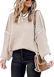 ETCYY Womens Oversized Sweaters Fall 2024 Fashion Clothes Trendy Batwing Sleeve Colorblock Striped Knit Pullover Sweater Tops(S.Apricot)