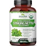 Zazzee USDA Organic Stinging Nettle 20:1 Extract, 9000 mg Strength, 120 Vegan Capsules, 4 Month Supply, Concentrated, Standardized 20X Extract, Certified Organic, 100% Vegetarian, All-Natural, Non-GMO