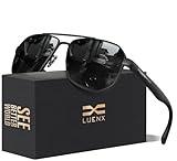 LUENX Aviator Sunglasses for Men Driving Square Polarized Polygon Lens - UV 400 Protection with Accessories(Dark Silver Grey Lens)
