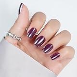 Press On Nails Short - Jofay Fashion Press On Nails Square Dark Purple for Gifts, Stick On Nails with Glue, Glossy Reusable Nail Tips in 16 Sizes - 32 Soft Gel Fake Nails Kit