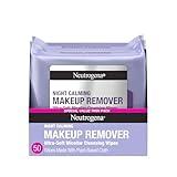 Neutrogena Night Calming Makeup Remover Face Wipes, Nighttime Cleansing Towelettes Remove Sweat, Dirt & Makeup & Calms Skin, Hypoallergenic, 100% Plant Based Cloth, Twin Pack, 2 x 25 ct
