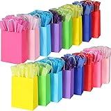 BLEWINDZ 32 Pieces Gift Bags with 32 Tissues, 8 Colors Party Favor Bags with Handles, Rainbow Gift Bag for Wedding, Birthday, Party Supplies and Gifts