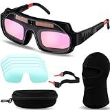 Tellegloww 1 Set Welding Glasses Solar Welding Goggles Auto Darkening Welder Glasses Mask Helmet with Replacement Lenses(Ordinary Lenses)