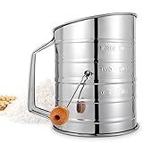 Flour Sifter, 3 Cup Flour Sifter for Baking Fine Mesh Rotary Hand Crank with Loop Agitator for Quick Sifting, Flour Sifter Stainlees Steel, Crank Sifter Flour for Baking Cakes and Spices Toresano