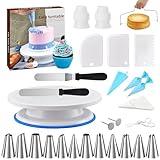 Cake Decorating Tools Supplies Kit - 82Pcs Baking Accessories with Turntable Stand Leveler 12 Piping Tips 52 Bags Icing Comb Scrapers Spatulas Cupcake Cookie Frosting Fondant Bakery Set for Beginners