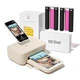 HPRT Desktop Photo Printer 4x6 with 108 Sheet Photo Paper& 2 Ribbon, Instant Picture Printer for iPhone, Smartphone, Thermal Dye Sublimation, WI-Fi Connnecting, Home Use, Beige