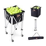 VEVOR Foldable Tennis Ball Hopper, Holds 150 Tennis Balls, Lightweight Aluminum Alloy Tennis Ball Basket Cart with Wheels, Removable Bag,Carry Bag, Portable Sports Teaching Cart for Tennis Player