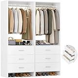 Aheaplus Closet System Closet Organizer, Wood Closet Organizer System, Walk-in Closet or Small Closets Wardrobe, Clothes Rack with Hanging Rods, 4FT Closets, Set of 2, White