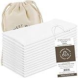 HONEST WEAVE GOTS Certified 100% Organic Flour Sack Cotton Kitchen Hand and Dish Towel Sets - Extra Large 27x27 inches, Fully Hemmed, 12-Pack, White