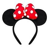 ODOCARE Handmade Mouse Ears Headband for Women and Girls, 3D Polka Dot Bow Minnie Ears Costume Accessories(Red-White Dots)