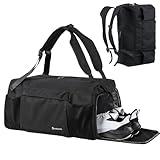 Kookoomia Gym Bag for Men with Shoes Compartment and Wet Pocket Convertible Duffle Bag and Gym Backpack Waterproof Sports Bags for Men with 2 Bottle Holders Multipurpose Weekender Overnight Bag -Black
