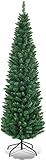 Giantex, Green Artificial Pencil Christmas, Premium Hinged Pine Tree with Solid Metal Legs, Perfect for Home, Shops and Holiday Decoration, (5FT) (Artificial Pencil Christmas Tree)