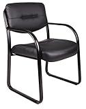 BOSS Office Products Leather Sled Base Side Guest Chair, Black