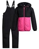 Arctic Hero Kids' Ski Set 2 Piece Unisex Boys' and Girls' Insulated Waterproof Snow Bib with Hooded Jacket (4-18), Size 68, BlackFuchsiaBlack