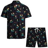 CANADA WEATHER GEAR Men's Beach Wear Set - 2 Piece Camp Hawaiian Shirt and Swim Shorts Vacation Outfit Set (Sizes: S-2XL), Size Small, Black Rainbow Island