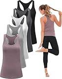 TELALEO 5 Pack Workout Tank Tops for Women, Athletic Racerback Sports Tank Tops, Compression Sleeveless Dry Fit Shirts BGWGP L/02