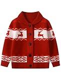 Fdqin Kids Boys Girls Christmas Cardigans Ugly Xmas Sweaters Shawl Collar Knitted Cardigan Sweater Red 7-8Years