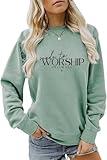 ZROPANZI Made to Worship Psalm Sweatshirt Christian Shirt Women Long Sleeve Crew Neck Pullovers Religious Faith Shirt Green