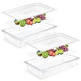 Zhehao 2 Pack PET Food Pans Set 4'' Deep Clear Hotel Pans with Lids and Drain Shelf Food Storage Container for Kitchen Fruit Vegetable Restaurant Supplies(Full Size, 20.8 x 12.8 Inch)