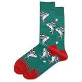 Hot Sox Men's Holiday Fun Socks-1 Pair Pack-Cool & Funny Gifts-Christmas & More, Santa Shark Crew (Green), 6-12