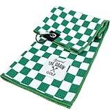 Against The Grain Microfiber Golf Towel with Clip - (12"x20") Green & White Checkered Design Golf Club Towel, Golf Towels for Golf Bags for Men & Women