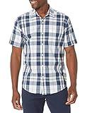 Amazon Essentials Men's Regular-Fit Short-Sleeve Poplin Shirt, Navy White Large Plaid, XX-Large