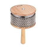 Heysland Wooden Cabasa Percussion Musical Instrument Metal Beaded Chain and Cylinder Pop Hand Shaker for Band Music Education 4.5inch