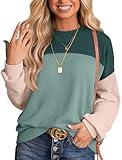 WIHOLL Womens Long Sleeve Tops Casual Shirts For Women Trendy Fall Clothes 2024 Loose Ladies Winter Tunic Blouses Patchwork Y2K Striped Army Green M