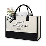 TOPDesign Canvas Tote Bride Bag, Inspirational Bridal Shower, Bachelorette Party, Engagement Wedding Gifts, Congratulation Present for New Chapter, And So the Adventure Begins