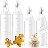 Yiyiring 4 Pcs Plastic Squeeze Bottles for Cookie Icing Bottle Decorating Supplies Squeezing Applicator Writer for Food Coloring Frosting Pancake Arts (4 oz & 8 oz)