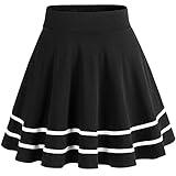 DRESSTELLS Womens Black White Skirt for Women Basic Versatile Stretchy Flared A-line Skater Mini Pleated Skirt Black-White XL