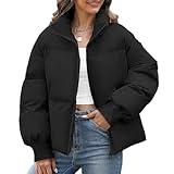 Yusongirl Womens Cropped Puffer Jacket Winter Warm Quilted Jackets Baggy Short Down Coats Long Sleeve Zip Coat