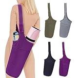 Ginsco Yoga Mat Bag, Yoga Mat Bag Carrier with Adjustable Shoulder Strap, Long Tote Large Side Pocket and Zipper Pocket Fits Most Size Mats Yoga Accessories with 2 PCS Elastic Yoga Mat Strap Violet