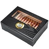 Puffaland Cigar Humidor Box, Cigar Case Desktop Box Cedar Wood Cigar Box Gift for 20-25 Cigars with Glass Top and Digital Hygrometer,Black