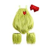 Qiylii Christmas Baby Costumes Green Monster Baby Girls Sleeveless Plush Fur Romper Onesie Headband + Leg Warmer Set