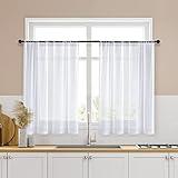 MRTREES White Sheer Curtains 36 inch Length 2 Panels Kitchen Tier Short Curtains Light Filtering Rod Pocket Voile Cafe Curtains for Living Room Bathroom Small Half Windows, 34Wx36L inches Long