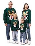 PATPAT Ugly Christmas Sweater Family Set His and Hers Christmas Sweaters Long Sleeve Dark Green Reindeer Elk Xmas Holiday Party Knitted Pullover Tops Dad and Son Christmas Sweaters for Couples Men L