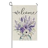 Purple Lilac Lavender Garden Flag Mason Jar 12x18 Inch Double Sided Watercolor Welcome Flag for Outside Small Burlap Holiday Flag for Patio, Lawn & Garden Outlet Decor