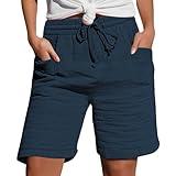 Womens Linen Shorts Summer 2025 Plus Size with Pockets Drawstring Straight Leg Elastic Waist Casual Beach Shorts