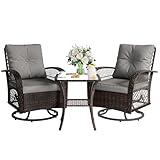 VONZOY 3 Pieces Patio Furniture Set, Outdoor Swivel Glider Rocker, Wicker Patio Bistro Set with Rocking Chair, Thickened Cushions and Table for Porch (Grey)