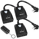 DEWENWILS Outdoor Remote Control Outlet, Weatherproof Wireless Electrical Plug in Light Switches, 7" Extension Cord,15 AMP, 100 FT Range, ETL Listed, 1 Remote 3 Outlets for Lamp/Lights/Fans