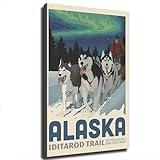 Animals Alaska Iditarod Trail Dog Sledding Poster Vintage Travel City Posters Canvas Print Retro National Park Popular Poster for Wall Art Modern Office Room Aesthetics (12x18 inch framed)