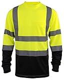 L&M Hi Vis Class 3 T Shirt Reflective Safety Lime Orange Short Long Sleeve HIGH Visibility, Black Bottom (Lime_L, Large)