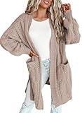 Dokotoo Cardigan Sweaters for Women Open Front 2024 Lightweight Side Split Fall Knit Cute Sweaters with Pockets Trendy Clothing,Apricot Large