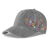 Biggun Embroidered Baseball Cap - Adjustable Hat, Soft Breathable Poly Hats for Women Men Gifts, Flower Gray