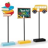 3 Pieces Back to School Wooden Signs School Bus Books Blackboard Standing Back to School Decorations for School Classroom Home office (School)