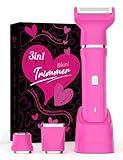 Electric Razors for Women - IPX7 Waterproof Pubic Hair Remover for Shower & Travel, 3-in-1 Bikini Trimmer with Body/Round/Curved Heads, Hypoallergenic Foil & Ceramic Blades, Self-Care Gifts for Her