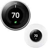 Google Nest Learning Smart Thermostat - 3rd Generation - Polished Steel T3019US Bundle with Deco Essentials Wall Mount Plate Cover Kit for Google Nest Thermostat